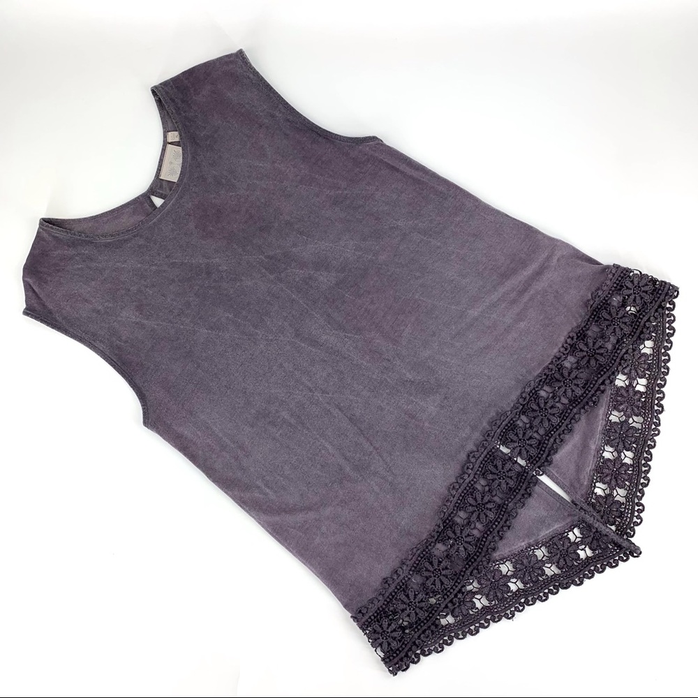 Dantelle Purple Sleeveless Cotton Lace Hem High-Low Top, XL
